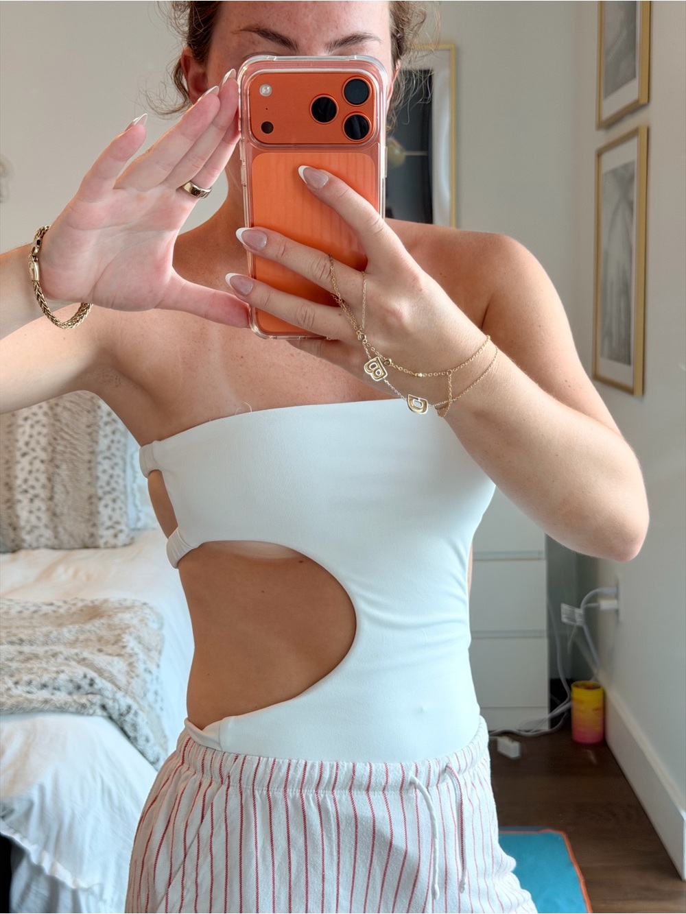White Fox Boutique One-Shoulder Cutout Bodysuit in White